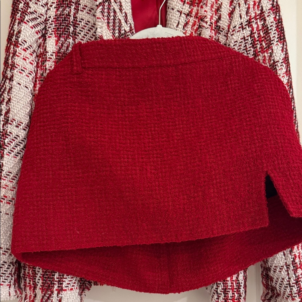Zara - Women's Red, White Plaid Blazer & Red Skirt - Picture 5 of 6